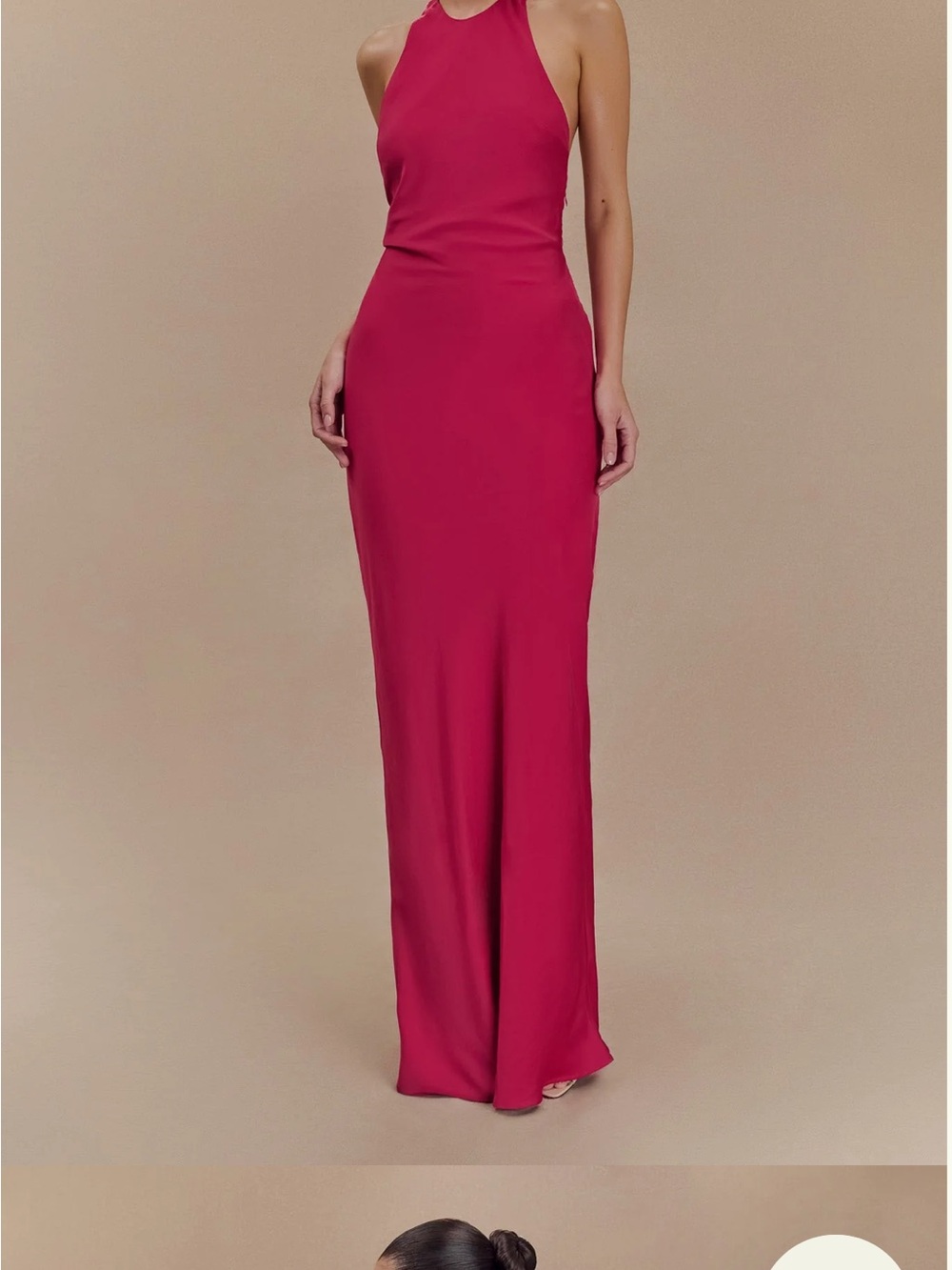 Meshki Rinna Backless Satin Halter Maxi Dress - Pink Cherry